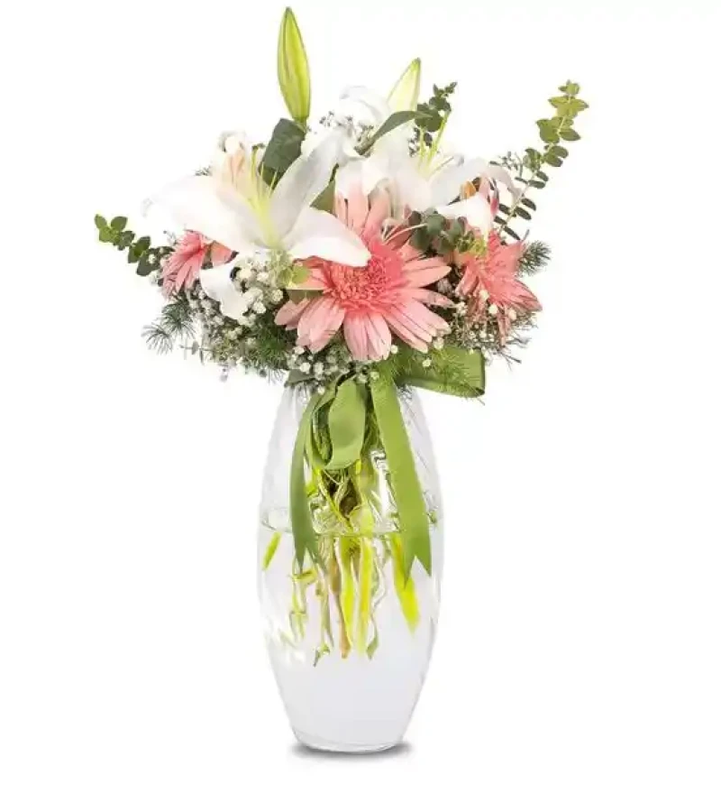 Silindir Vazoda Beyaz Lilyum Pembe Gerbera - Ümraniye Aynı Gün Ücretsiz Teslimat